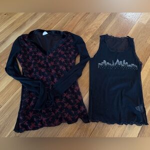 Black and Red Long Sleeve Top and Black Tank Top